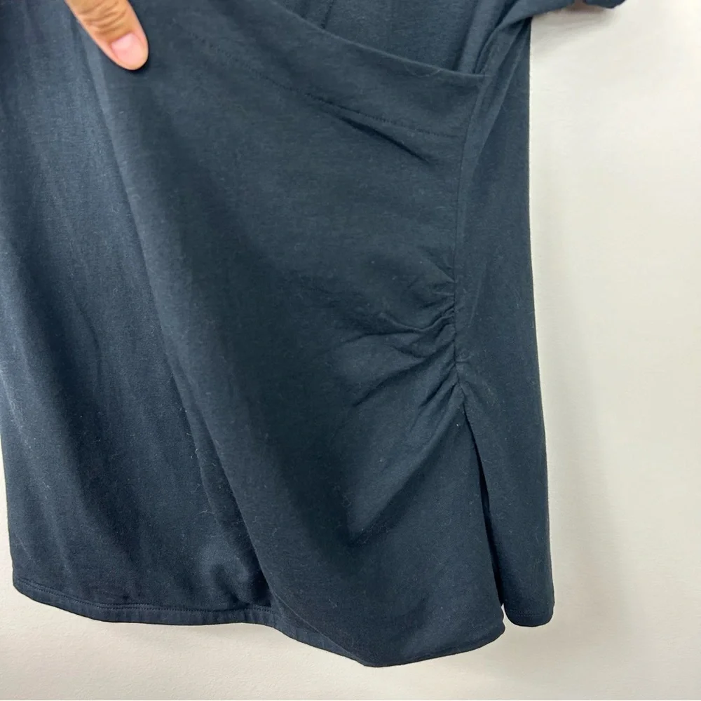 Soft Surrounding black short sleeve wrap style top Sz L - Picture 2 of 5